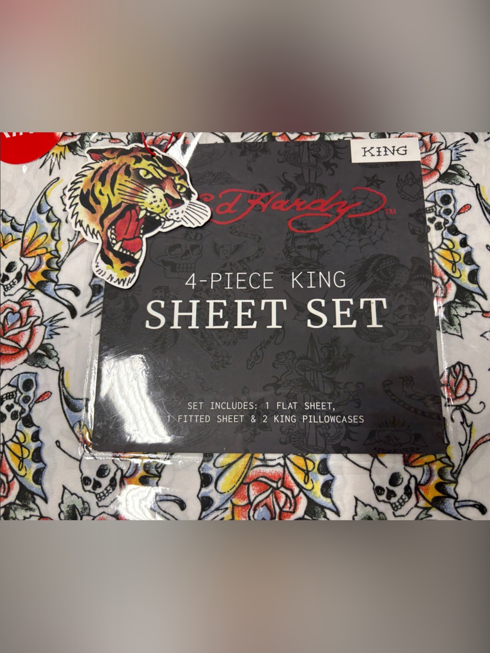 Ed Hardy White Sheet Set with Multicolor king or queen